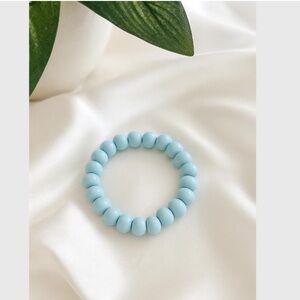 Light Blue Wooden Bead Stretch Bracelet, Lightweight Stackable Boho Jewelry